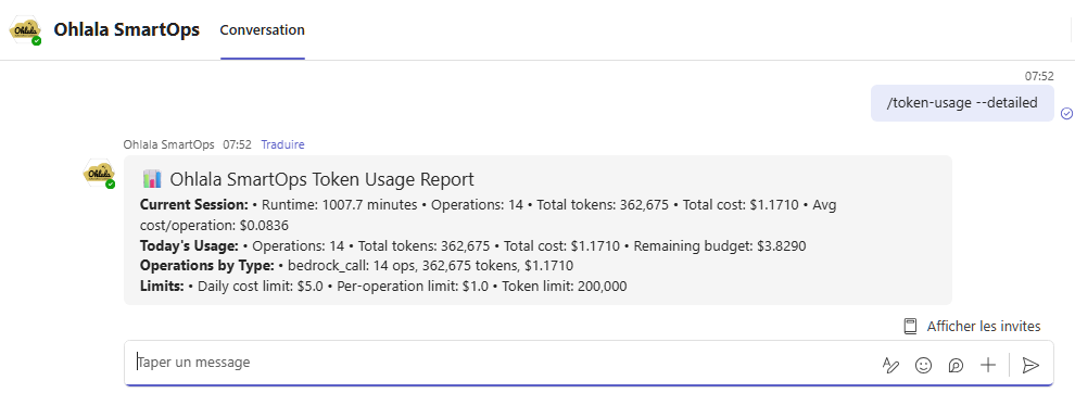 Token usage command showing AI usage analytics and cost breakdown with details