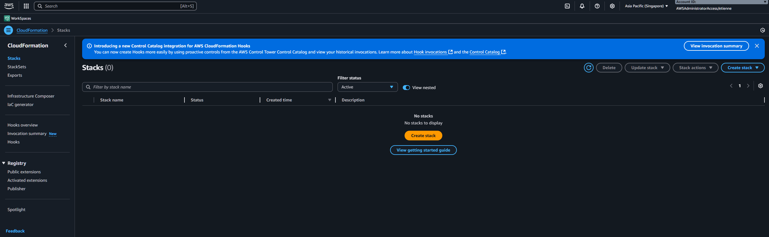 CloudFormation Create Stack page with “Create stack” button highlighted